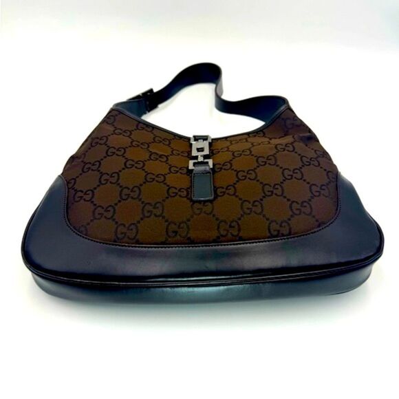 Auth Gucci Supreme Dark Brown Nylon Leather Trim Jackie Shoulder Bag Preloved Ex - Picture 9 of 16